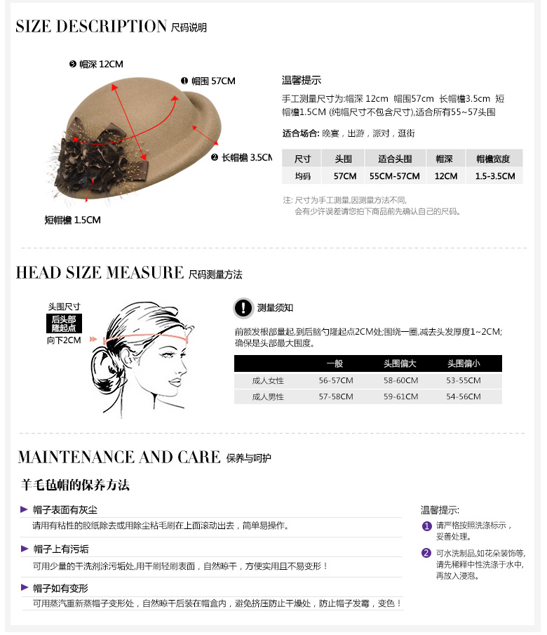 貝雷帽，羊毛呢帽，尺寸說明